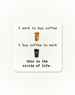 Work To Buy Coffee, Buy Coffee To Work Sticker – Medium Premium Vinyl 3″ × 3″